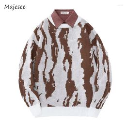 Men's Sweaters Men Patchwork Contrast Color All-match Turn-down Collar Japanese Style High Street Fashion Handsome Knitwear Autumn