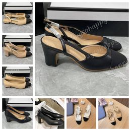 Ballet Heels Quality Designer Sandals Slingbacks Luxury Women's Dress Shoes Chunky High Heels Pumps Slides Lady Leather Couple Flip Flops Sandels