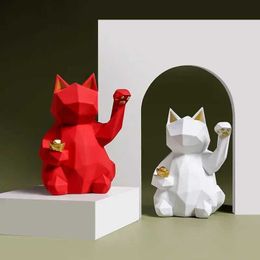 Decorative Objects Figurines Nordic Minimsm Decoration Geometry Lucky Cat Figurines Kawaii Animals Statues Feng Shui Decor for Cabinet Living Room Office T240505