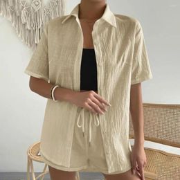 Women's Blouses Summer Shirt Shorts Set Casual With Elastic Drawstring Waist Wide Leg Design 2 Piece Outfit For A