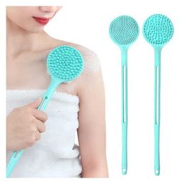 Bath Tools Accessories Double sided shower body brush silicone long handled bathroom wash massage back exfoliation Q240430