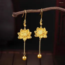 Dangle Earrings 24k Gold Colour Lotus Big Flower Long Tassel For Women Wedding Jewellery Accessories Wholesale Gifts