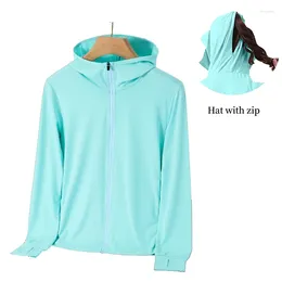 Hunting Jackets Ice Silk Sun Protection Clothing Woman Outfits Long-Sleeved Anti-UV Breathable 2024 Summer Outdoor Cycling Running Hooded