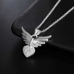 Pendant Necklaces 925 Sterling Silver Necklace Jewellery 45cm for women wedding Noble Beautiful Elegant charm pretty Angel wings heart Zircon H240504