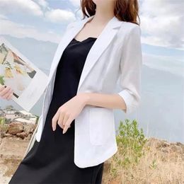 Women's Suits Korean Women Summer Short Small Blazer Jacket 2024 Female Loose Fit Solid Color Thin Style Seven Points Sleeve Suit Top Coat