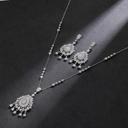 Necklace Earrings Set 2024 4-piece Long White Zircon Sweater Chain Bridal Wedding Cubic Zirconia Saudi Dubai Party Jewelry