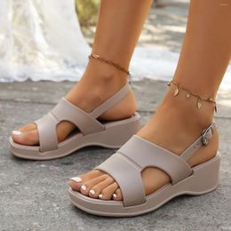 Sandals Women Fashionable Pattern Simple Solid Color Thick Sole Wedge Comfortable Summer Pearl Heels For