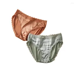 Women's Panties 2pcs/Lot Summer Silk Satin Triangle Mulberry Mid-Rise Waist Skin Friendly Breathable