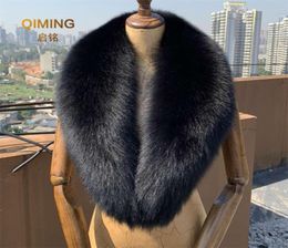 Winter 100 Real Fur Collar Woman Black Natural Scarf Shawl For Women Collars Wraps Neck Warm Scarves Female Scarfs Coat 2109281440700
