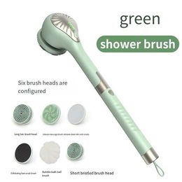 Bath Tools Accessories 6-in-1 electric silicone bathroom brush electric rear washer 6 brush heads USB charging rotating shower massager Q240430