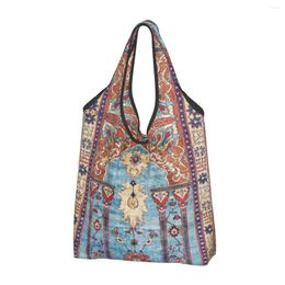 Storage Bags Recycling Antique Persian Silk Rug Shopping Bag Women Tote Portable Bohemian Style Grocery Shopper