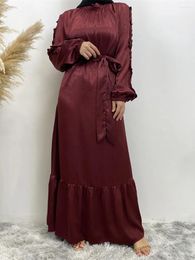 Ethnic Clothing Moderate Muslim Middle Eastern Women's Fashion Simple Elegant Dubai Arabian Turkish Pleated Long Sleeve Dress