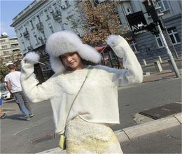 Womens Real Fox Fur Hat Russian Ushanka Winter Aviator Trapper Bomber Ski Earmuffs Cap2996350
