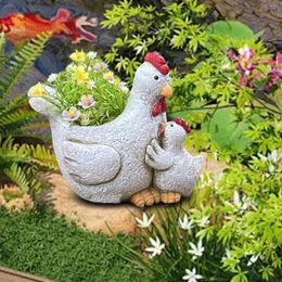 Vases Chicken Statue Plant Pot Cute Resin Flowerpot For Indoor Plants Patio