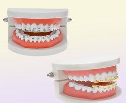 Fashion Hip Hop Lava Grillzs 18K Gold Plated Top Bottom Vampire Teeth Grillz Rock Punk Rapper Accessories with 2 Silicon Moulding 5797525