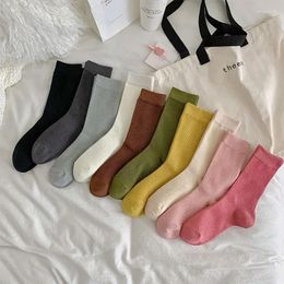 Women Socks Solid Color Casual Cotton Breatable Harajuku Streetwear Sports Japanese Fashion School Girls Black White