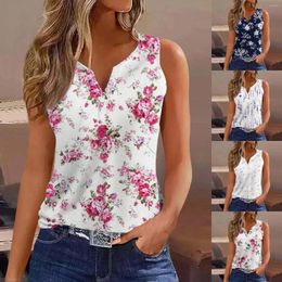 Women's Tanks Fashion Casual Floral Print Button Sleeveless Top Vest