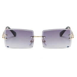 Fashion Rimless Rectangle Sunglasse Men Alloy Trendy Brand Small Square Sun Glasses Gradient Black Lens Shades UV400 240425