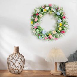 Party Decoration Artificial Green Leaf Garland Colorful Easter Egg Wreath With Mixed Flowers Leaves For Home Wedding Decor Front