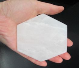 8cm Natural White Selenite Hexagon Slice Rough Mineral Specimen Gypsum Stone Selenite Crystal Coaster2879242