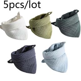 5pcslot Baby Muslin Bibs child solid Colour Triangle Scarf cotton Feeding Saliva Towel baby gauze handkerchief bib 240418