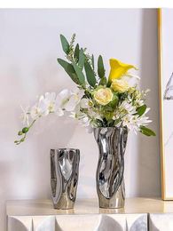 Vases Ceramic Vase Silver Flower Mirror Surface Warped Abstract Arrangement Bottle Home Decoration Ornaments
