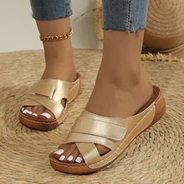 Lucyever Summer Gold Silver Wedge Slippers for Women Comfort Soft Platform Sandals Woman Non Slip Flip Flops Plus Size 43 240417