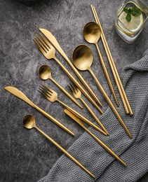 Dinnerware Sets 304 Stainless Steel Gold Cutlery Set Dinner Fork Knife Spoon Chopsticks Silverware Tableware7683374