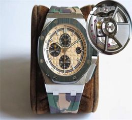 JF Top 26400 26401 Chronograph Combat Mens Watch Swiss 3126 Automatic 28800vph Ceramic Bezel Green Camouflage Rubber Strap Sapphir4184901