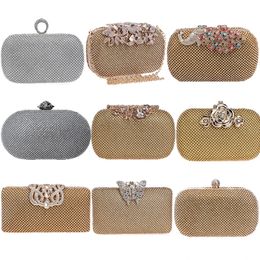 Finger ring rhinestones women evening bags metal luxury lady clutch wedding party shoulder chain handbags diamonds purse 240426