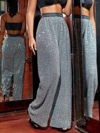 Women's Pants 2024 Women Trendy Street High Waist Glitter Sequin Wide Leg Shiny Versatile Baggy Straight Trousers Mujer