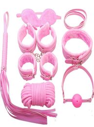 Bondage 7 Pcs Set Sex Product Erotic Toys Adults Bdsm Tail Anal Plug Handcuffs Nipple Clamps Gag Whip Rope For Couples2327602