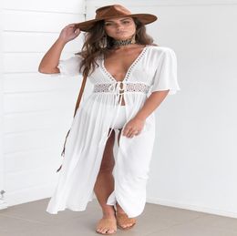 White Long Summer Beach Dress for Women Juicy Open Deep V Neckline Transparent Chiffon Dress Dresses Boho9720871