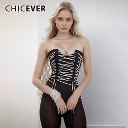 Women's Tanks CHICEVER Patchwork Chains Sexy Slimming Tank Tops For Women Strapless Sleeveless Off Shoulder Temperament Fashion Vests Female
