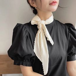 Women Pleated Satin Scarf Headscarf Neckerchief Skinny Ribbon Square Hair Tie Band Kerchief Foulard Scarves Decorative 240430