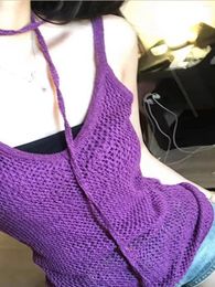 Work Dresses Pure Desire Spicy Girl S Ultimate Purple Knitted Hollow Solid Colour Slim Tank For Outwear With Bottom Short Top