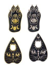Pins Brooches Gothic Magic Cat Brooch Enamel Pin Witch Footprints Moon Star Jewelry25002091166