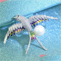 Pins Brooches Korean Version Colour Drip Oil Cute Little Llow Brooch High-Grade Micro-Inlaid Zircon Pin Natural Freshwater Pearl Cor Dhz2L