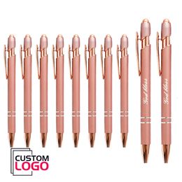 10PcsLot Custom Business Simple Metal Rose Gold Ballpoint Pens Personalized Advertising Gifts School Stationery Wholesale 240430