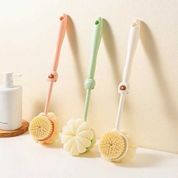 Bath Tools Accessories Double sided shower body brush silicone long handle bathroom face wash massage back exfoliation products Q240430