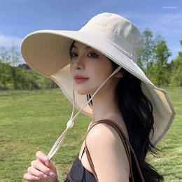 Berets 2024 Large Brim Shawl Sun Hats For Women Summer Travel Versatile Protection Casual Fishing Drawstring Bucket Caps Men