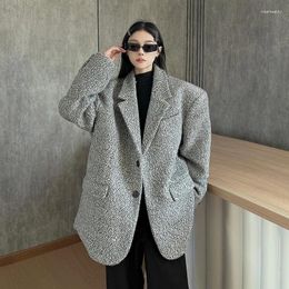 Women's Suits Woman's Autumn/winter Cotton Retro Casual Short Woolen Blazer Coat British Style Loose Tweed Single-breasted Suit Collar Coats