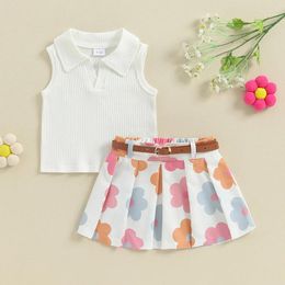 Clothing Sets 2Pcs Baby Girl Summer Outfits Sleeveless Vest Tops Strawberry Floral Pleated Skirts Set Toddler Fashion Clothes