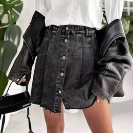 Skirts 2024 Spring Summer Women's Clothing Sweet Cool Girl Fashion Single-Breasted Denim Pleated Skirt