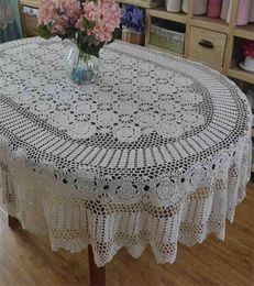 Handmade Crochet Table Cloth Oval Dinner cloth Crocheted Lace Cotton table cloth Long cover 2108245168768