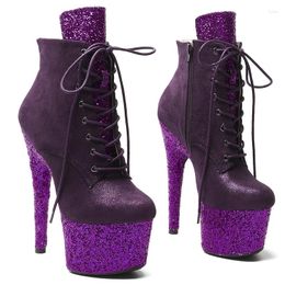 Boots Leecabe 17CM/7inches Suede Upper High Heel Glitter Platform Lace Up Ankle Pole Dancing