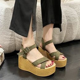 BCEBYL Wedge Heel Summer Fashion Platform Thick Bottom Buckle Casual Comfortable Walking Shoes Sandals for Women 240430