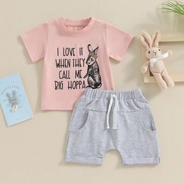 Clothing Sets MOLZULAMS Toddler Baby Boy Easter Outfit Short Sleeve T-Shirt Top Casual Solid Colour Shorts 2PCS Summer Clothes
