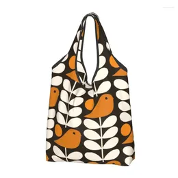 Storage Bags Custom Multistem Birds Black White Orange Shopping Portable Large Capacity Groceries Orla Kiely Scandi Tote Shopper