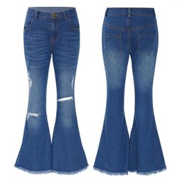 Women's Jeans Kids Girls Denim Pants Zipper Closure Crotch Ripped Bell-bottom Long Child Spring Autumn Casual Trousers Street Wear